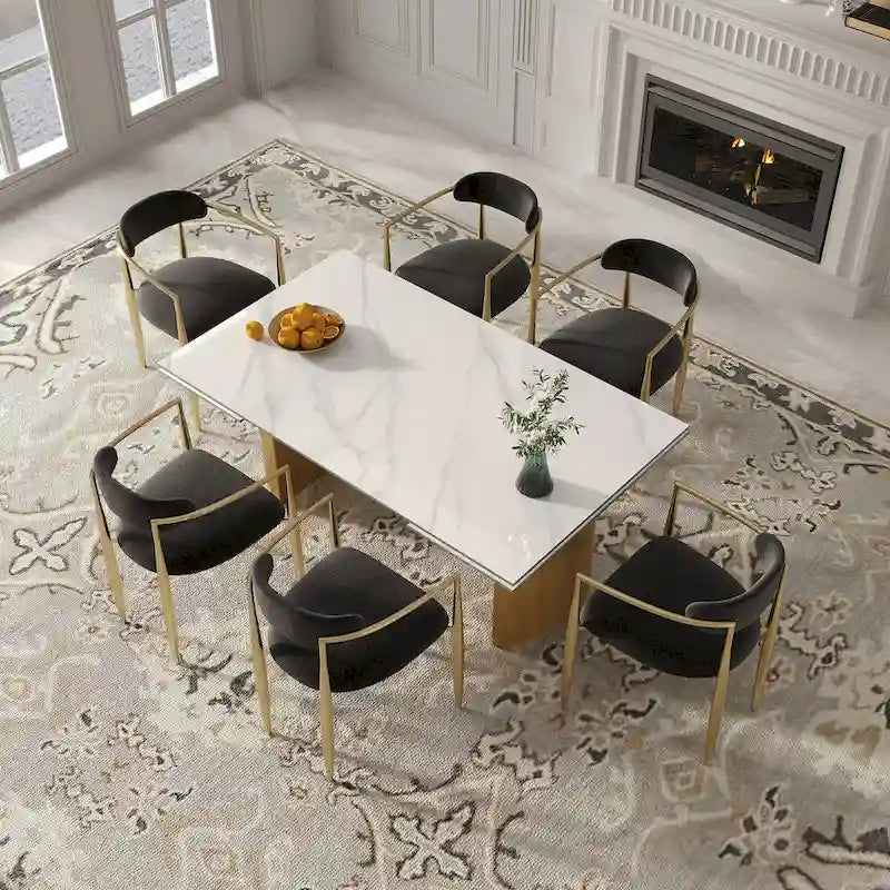 Ensemble de salle à manger moderne et minimaliste 9 pièces avec plateau en pierre frittée extensible et double piétement de 94,48 pouces