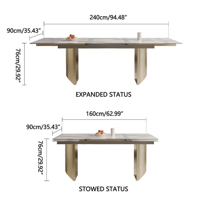 Ensemble de salle à manger moderne et minimaliste 9 pièces avec plateau en pierre frittée extensible et double piétement de 94,48 pouces