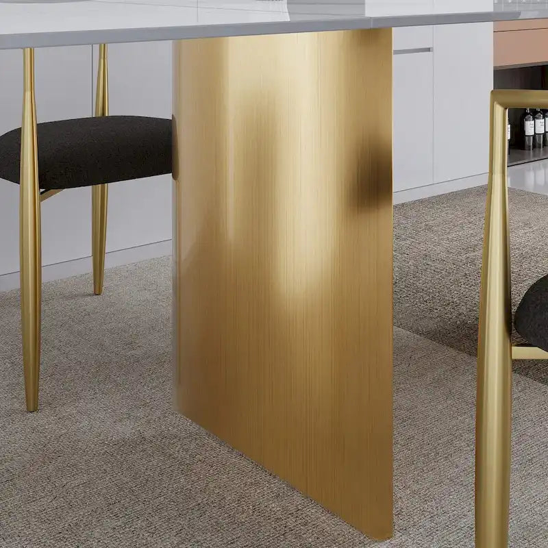 Ensemble de salle à manger moderne et minimaliste 9 pièces avec plateau en pierre frittée extensible et double piétement de 94,48 pouces