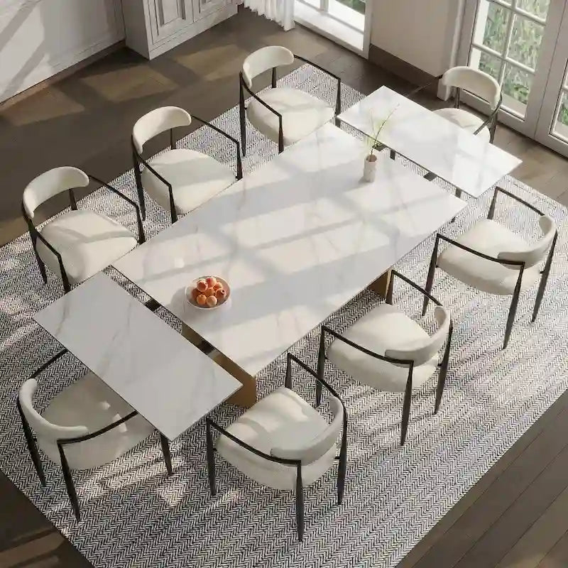 Ensemble de salle à manger moderne et minimaliste 9 pièces avec plateau en pierre frittée extensible et double piétement de 94,48 pouces