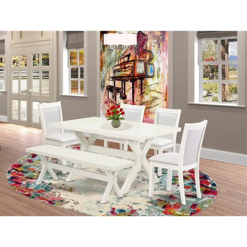 Ensemble de salle à manger East West Furniture : table rectangulaire et chaises Parson en lin crème, coloris blanc lin (composition au choix).