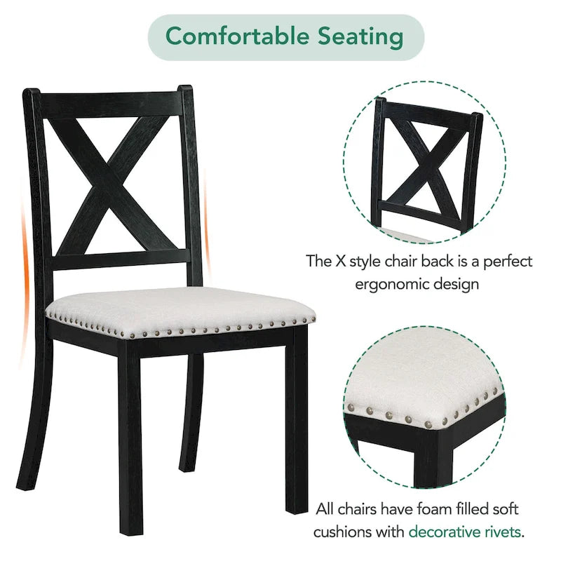 Ensemble de salle à manger 6 pièces avec repose-pieds, 4 chaises et banc, deux rallonges amovibles de 28 cm.