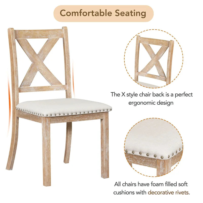 Ensemble de salle à manger 6 pièces avec repose-pieds, 4 chaises et banc, deux rallonges amovibles de 28 cm.