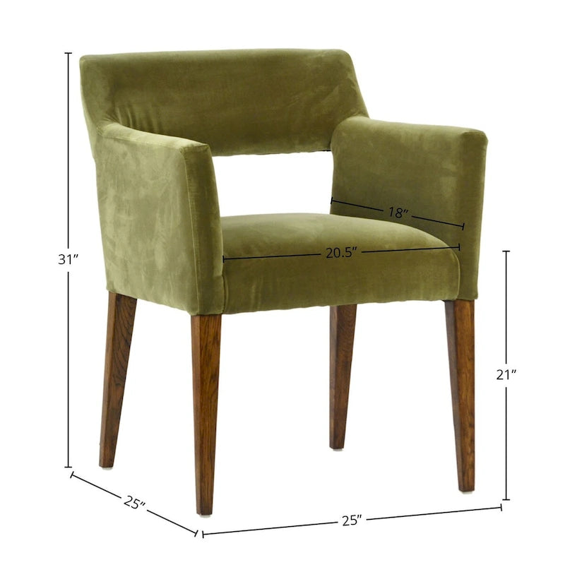 Chaise de salle à manger rembourrée Hopewell en mélange polyester-velours, vert olive