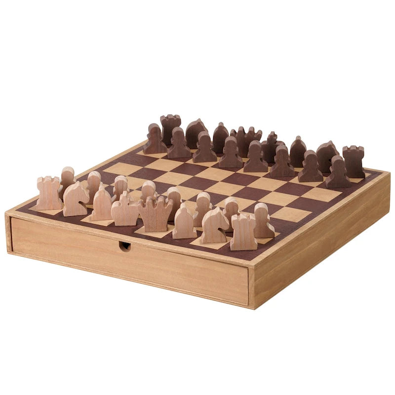Jeu de société américain Art Decor en bois comprenant un jeu d'échecs et de dames avec tiroir - 6,35 cm (H) x 40,66 cm (L) x 40,66 cm (P)