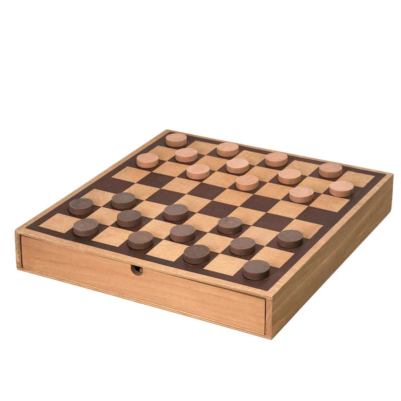 Jeu de société américain Art Decor en bois comprenant un jeu d'échecs et de dames avec tiroir - 6,35 cm (H) x 40,66 cm (L) x 40,66 cm (P)
