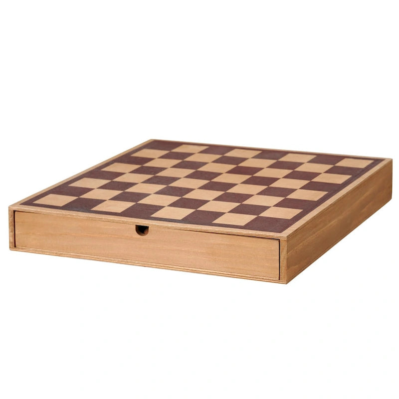 Jeu de société américain Art Decor en bois comprenant un jeu d'échecs et de dames avec tiroir - 6,35 cm (H) x 40,66 cm (L) x 40,66 cm (P)