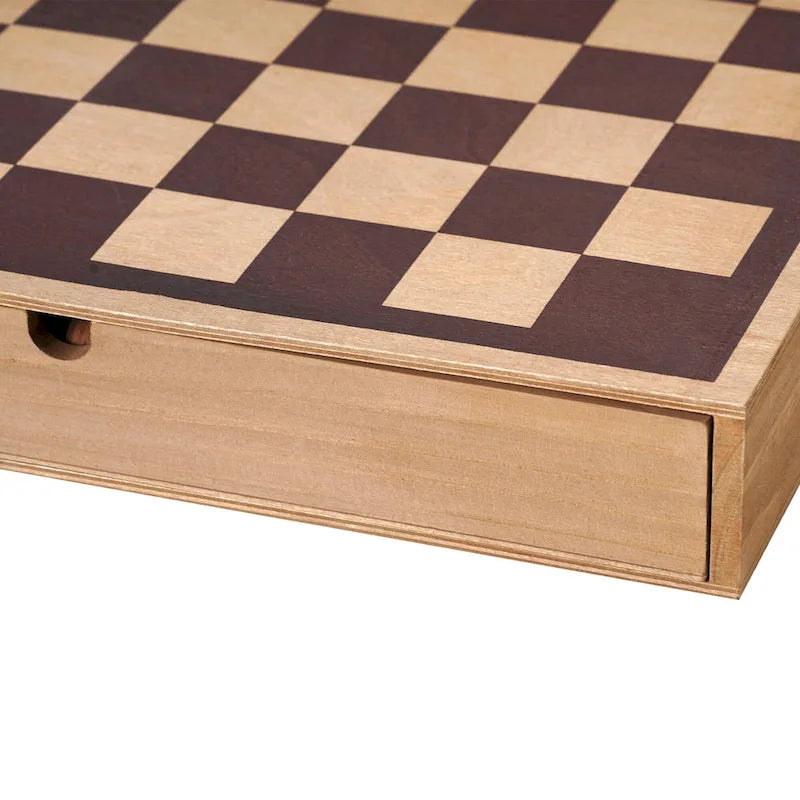 Jeu de société américain Art Decor en bois comprenant un jeu d'échecs et de dames avec tiroir - 6,35 cm (H) x 40,66 cm (L) x 40,66 cm (P)