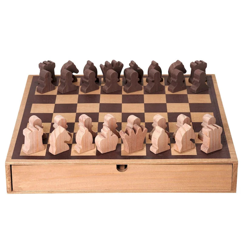 Jeu de société américain Art Decor en bois comprenant un jeu d'échecs et de dames avec tiroir - 6,35 cm (H) x 40,66 cm (L) x 40,66 cm (P)