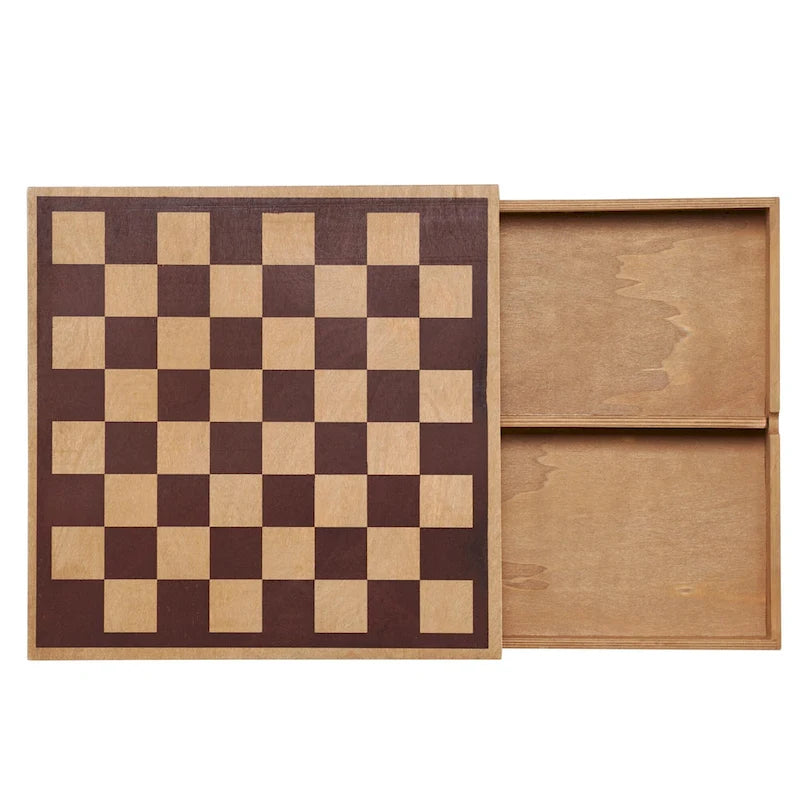 Jeu de société américain Art Decor en bois comprenant un jeu d'échecs et de dames avec tiroir - 6,35 cm (H) x 40,66 cm (L) x 40,66 cm (P)