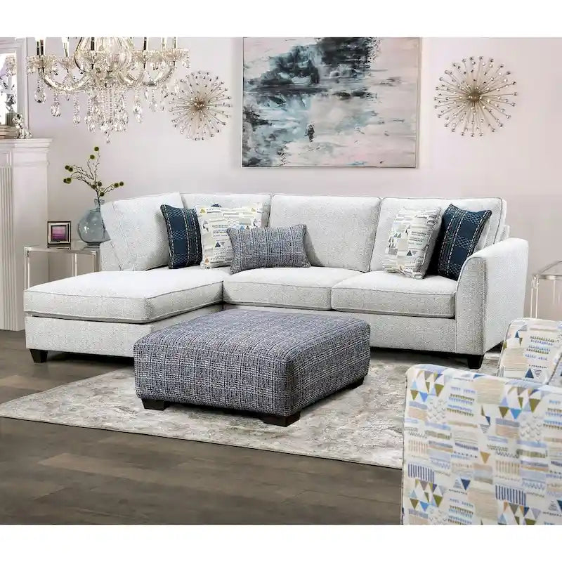 Pouf Frias contemporain en tissu tissé multicolore à motif, par Furniture of America