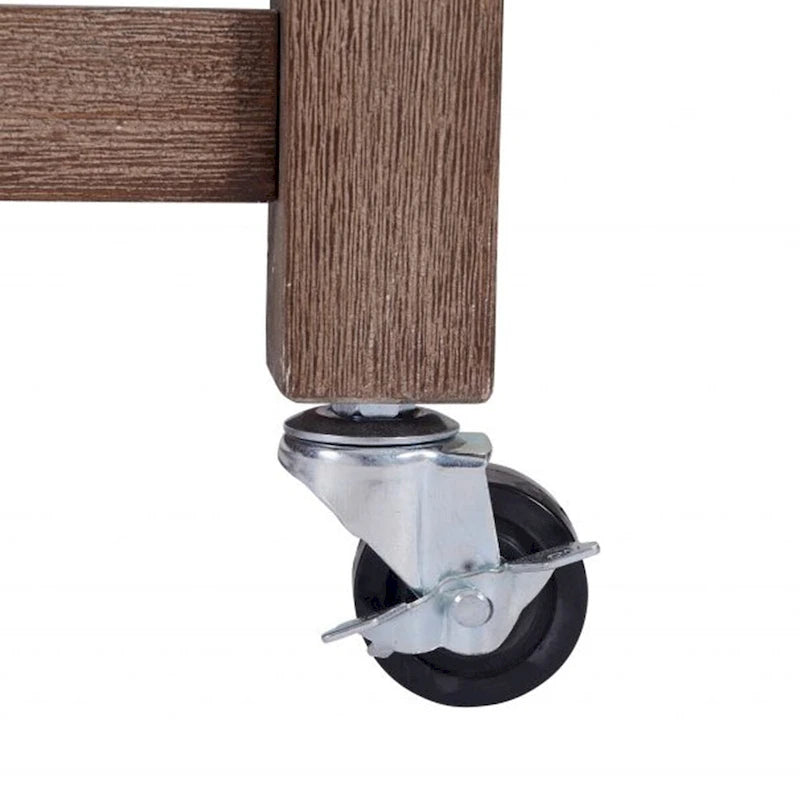 Chariot de cuisine en bois à 2 tiroirs avec plateau en métal et roulettes, gris et marron