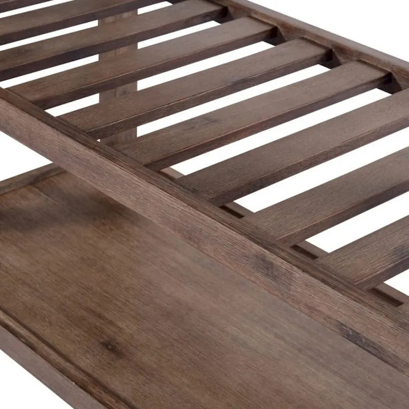 Chariot de cuisine en bois à 2 tiroirs avec plateau en métal et roulettes, gris et marron