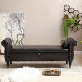Pouf de rangement en cuir 63 cm avec 1 coussin, charnière de sécurité et boutons, capitonné et clouté