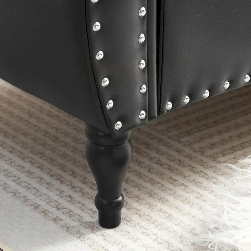 Pouf de rangement en cuir 63 cm avec 1 coussin, charnière de sécurité et boutons, capitonné et clouté