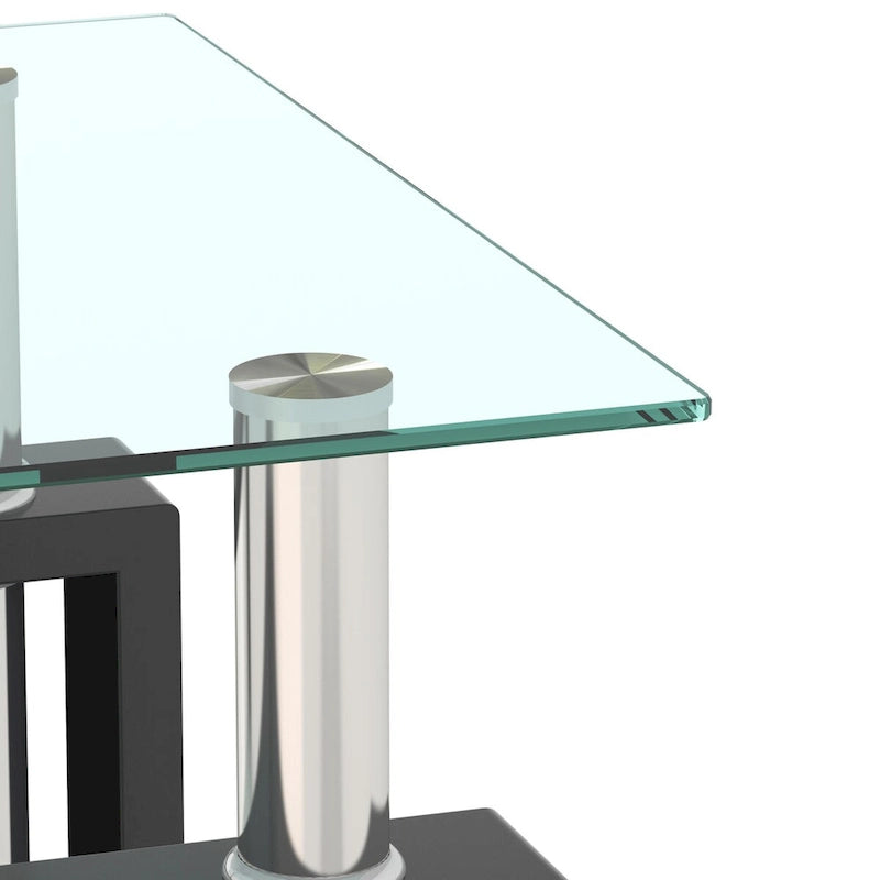 Ensemble de 2 tables basses/tables d'appoint carrées modernes en verre trempé noir, idéales pour le salon.