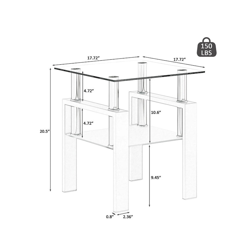 Ensemble de 2 tables basses/tables d'appoint carrées modernes en verre trempé noir, idéales pour le salon.