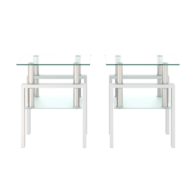 Ensemble de 2 tables basses/tables d'appoint carrées modernes en verre trempé noir, idéales pour le salon.