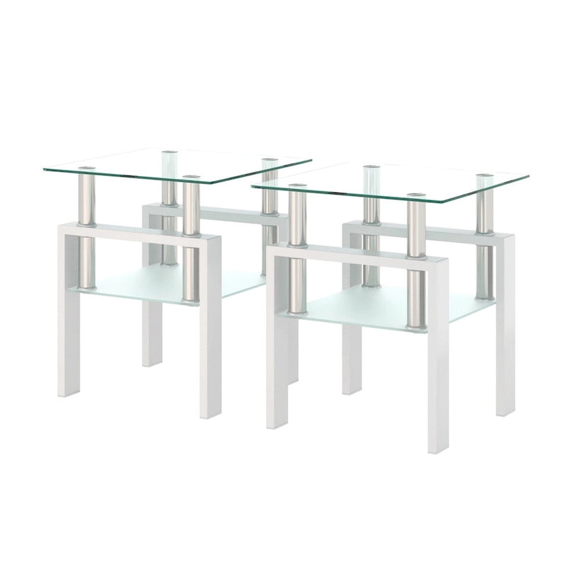 Ensemble de 2 tables basses/tables d'appoint carrées modernes en verre trempé noir, idéales pour le salon.