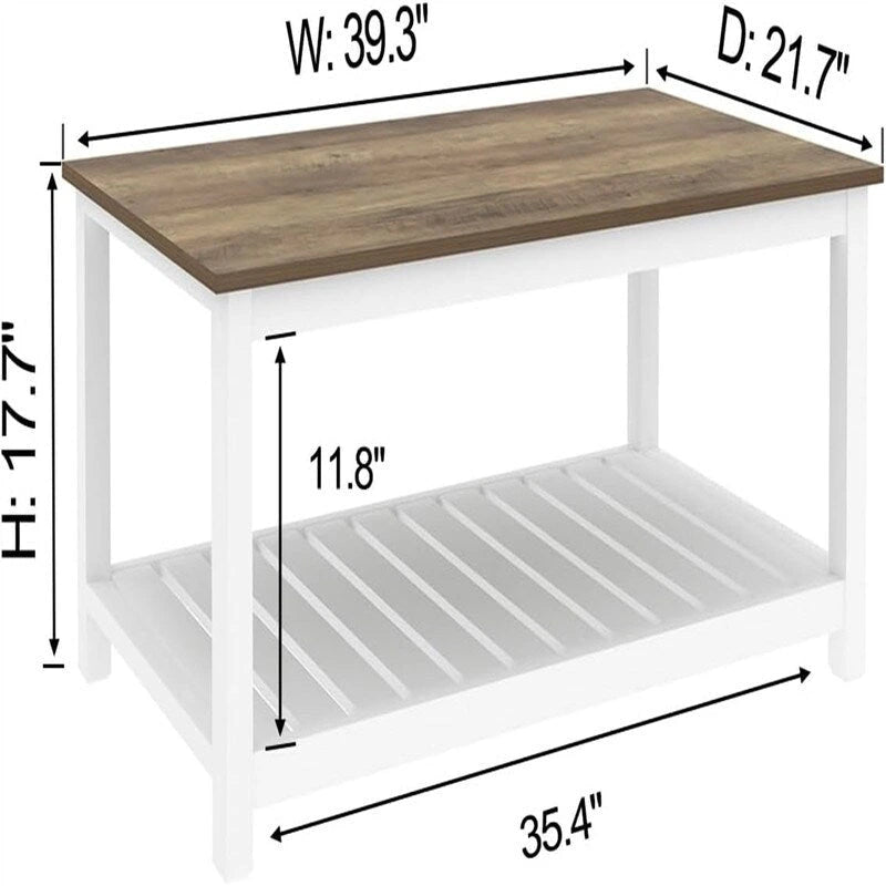 Table basse de style campagnard avec étagère de rangement - 55 cm (P) x 100 cm (L) x 45 cm (H)
