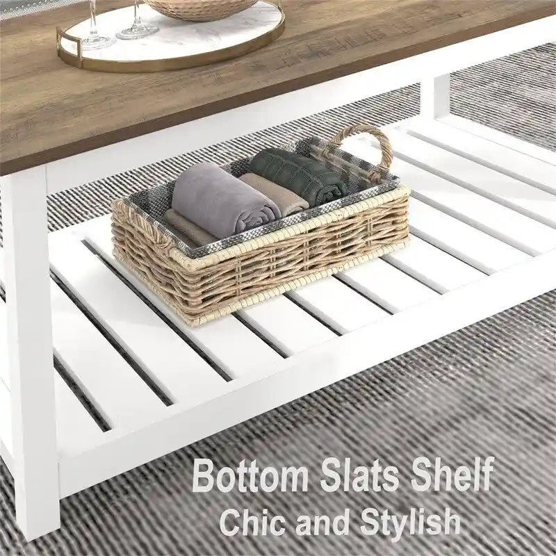 Table basse de style campagnard avec étagère de rangement - 55 cm (P) x 100 cm (L) x 45 cm (H)