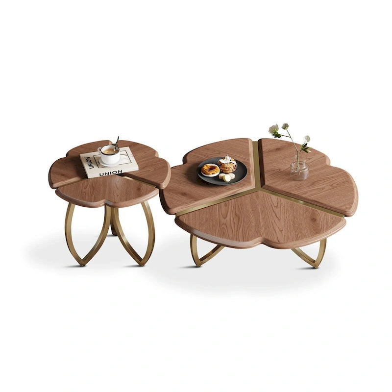 Ensemble de 2 tables basses gigognes rondes style milieu du siècle, finition noyer - 39,8 cm (L) x 39,8 cm (l) x 15 cm (H)