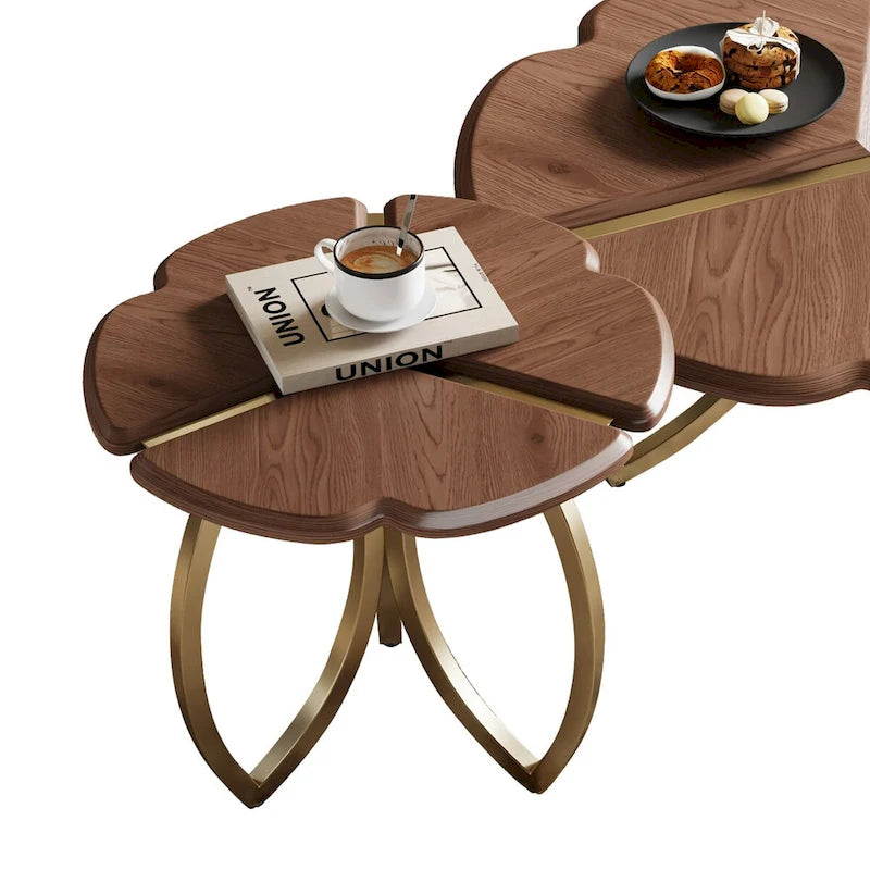 Ensemble de 2 tables basses gigognes rondes style milieu du siècle, finition noyer - 39,8 cm (L) x 39,8 cm (l) x 15 cm (H)