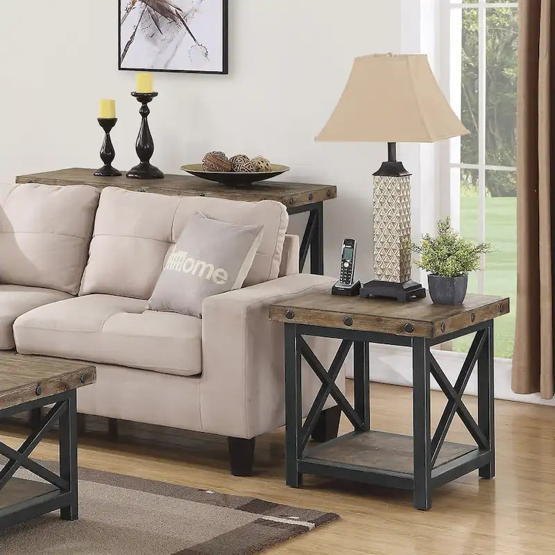 Table d'appoint Homestyles Carpenter en bois brun - 21 x 23 x 25