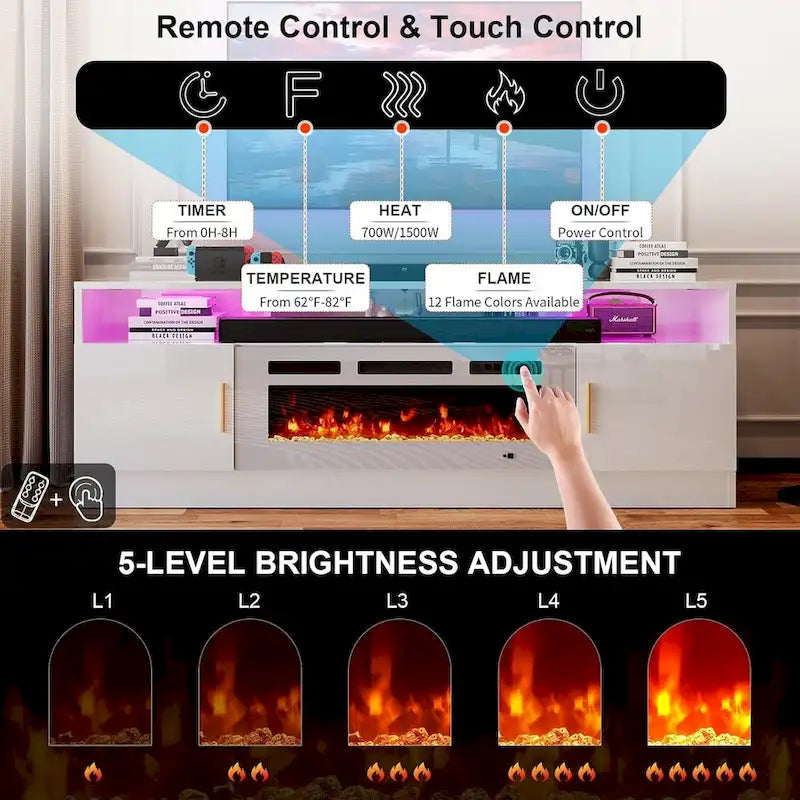 Centre de divertissement avec cheminée électrique 70 et 36 pouces