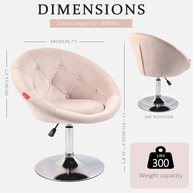 Fauteuil pivotant VANITII, chaise de coiffeuse, chaise de bureau moderne, hauteur réglable, rose/gris/blanc