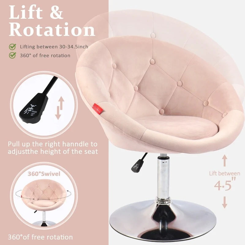 Fauteuil pivotant VANITII, chaise de coiffeuse, chaise de bureau moderne, hauteur réglable, rose/gris/blanc