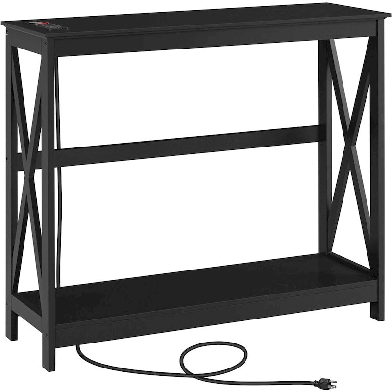 Table console étroite à 2 niveaux Yaheetech avec prise électrique, style industriel