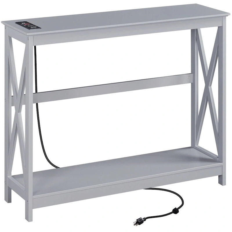 Table console étroite à 2 niveaux Yaheetech avec prise électrique, style industriel