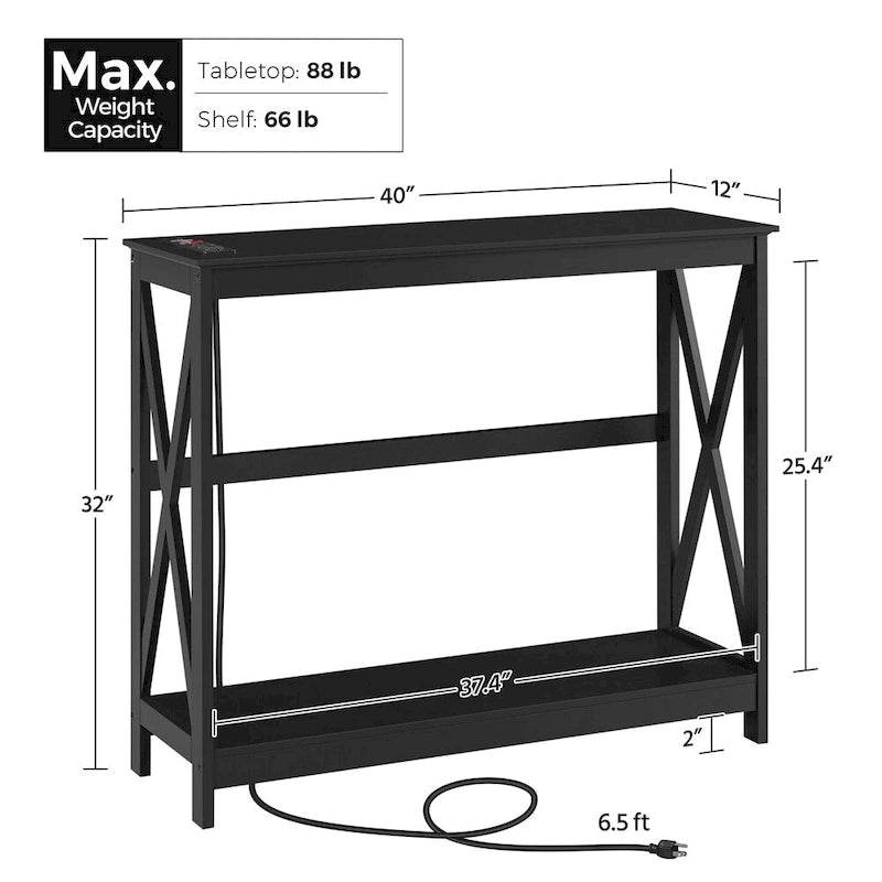 Table console étroite à 2 niveaux Yaheetech avec prise électrique, style industriel