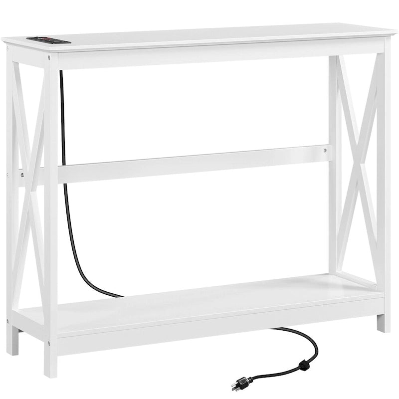 Table console étroite à 2 niveaux Yaheetech avec prise électrique, style industriel