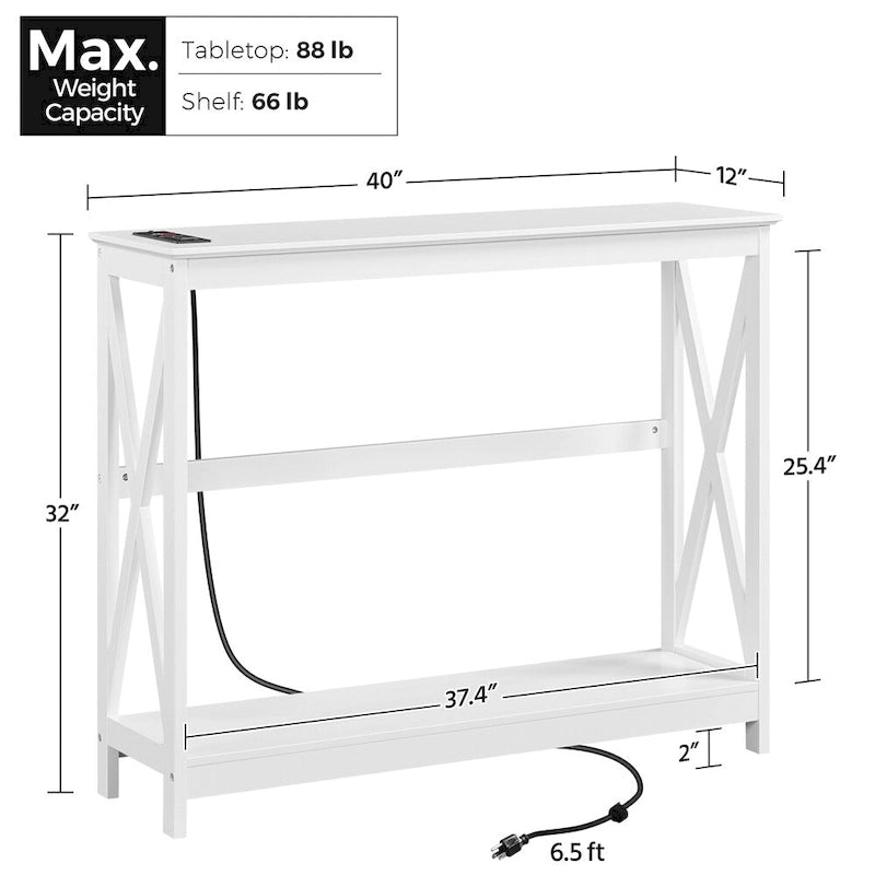Table console étroite à 2 niveaux Yaheetech avec prise électrique, style industriel