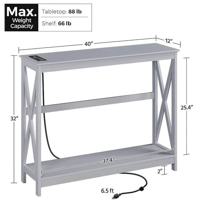 Table console étroite à 2 niveaux Yaheetech avec prise électrique, style industriel