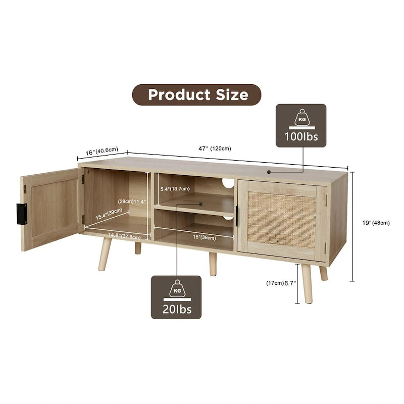 Meuble TV moderne Anmytek 47, console multimédia pour téléviseurs jusqu'à 65 pouces (119 cm) de largeur