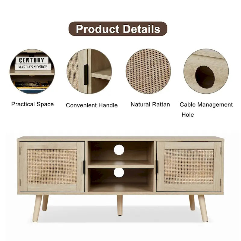 Meuble TV moderne Anmytek 47, console multimédia pour téléviseurs jusqu'à 65 pouces (119 cm) de largeur