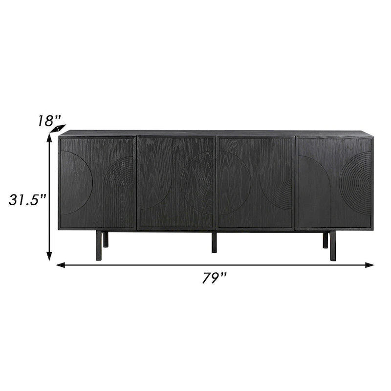 Buffet console Dene 79 pouces avec 4 portes, noir