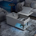 Table basse moderne DH BASIC de 94 cm (37 pouces) avec plateau relevable, éclairage LED 16 couleurs et étagère réglable