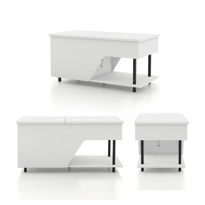 Table basse moderne DH BASIC de 94 cm (37 pouces) avec plateau relevable, éclairage LED 16 couleurs et étagère réglable