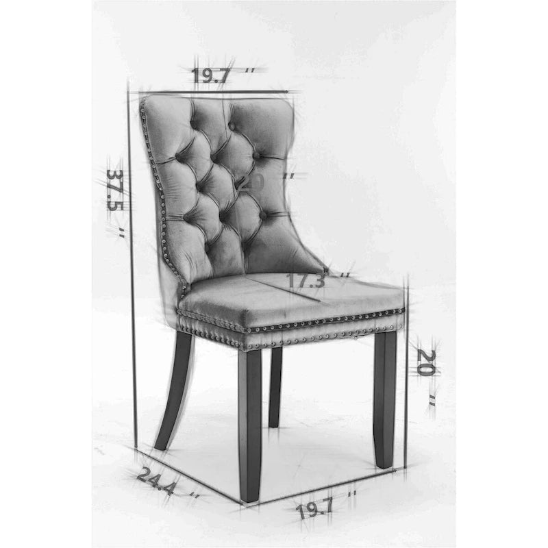 Ensemble de 2 chaises de salle à manger rembourrées en PU et velours avec garniture cloutée et pieds en bois