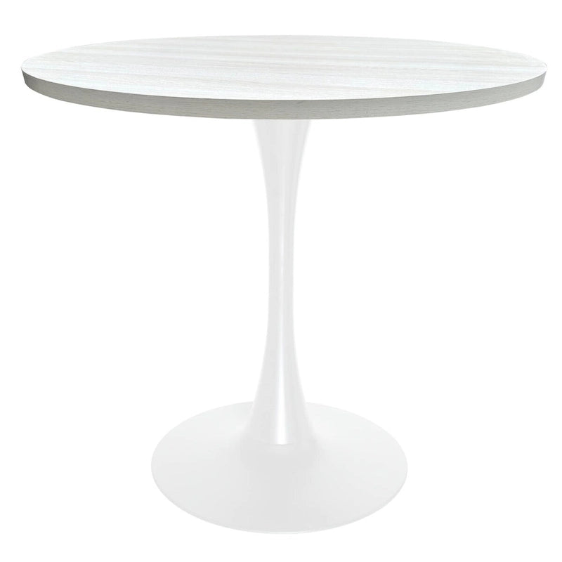 Table de salle à manger ronde Bristol 36 pour 4 personnes avec plateau en MDF et piètement moderne en fer blanc pour cuisine et salle à manger