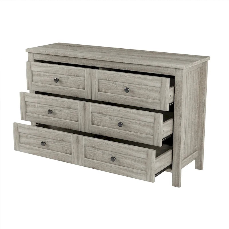 Commode en bois de style ferme rétro avec 6 tiroirs, meuble de rangement pour chambre à coucher