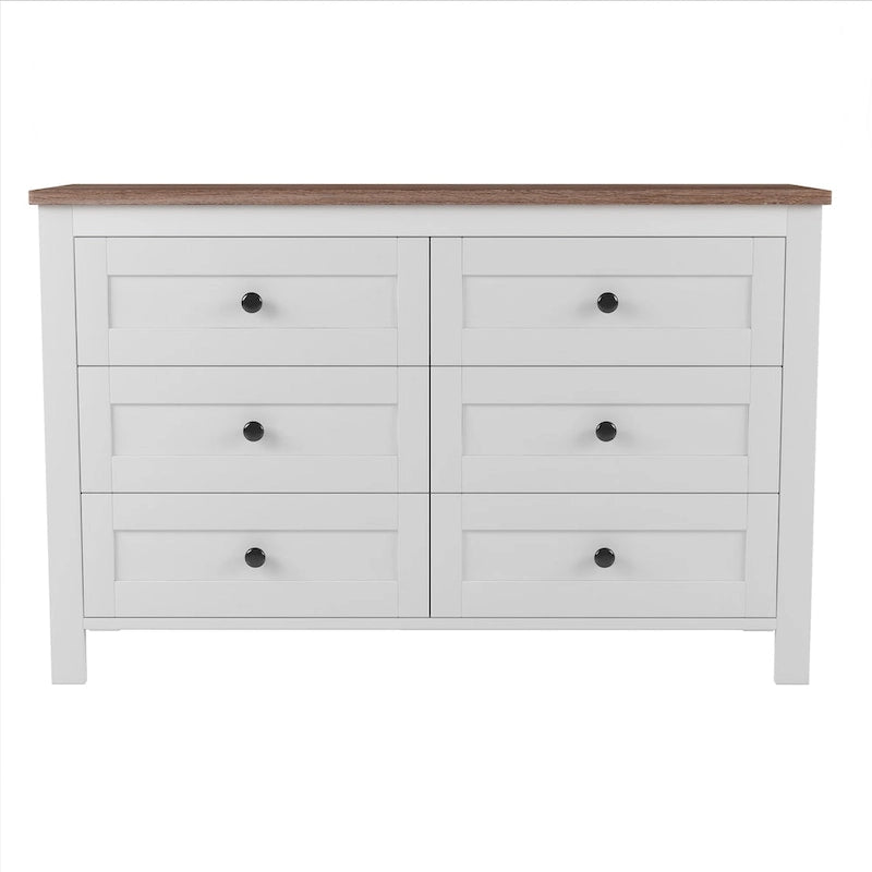 Commode en bois de style ferme rétro avec 6 tiroirs, meuble de rangement pour chambre à coucher
