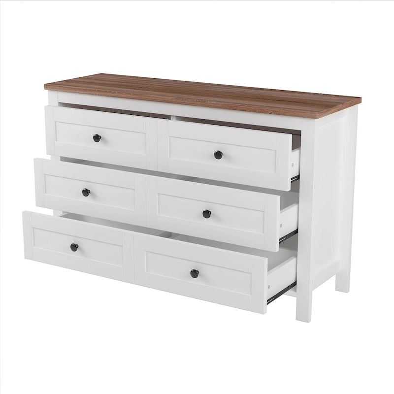Commode en bois de style ferme rétro avec 6 tiroirs, meuble de rangement pour chambre à coucher