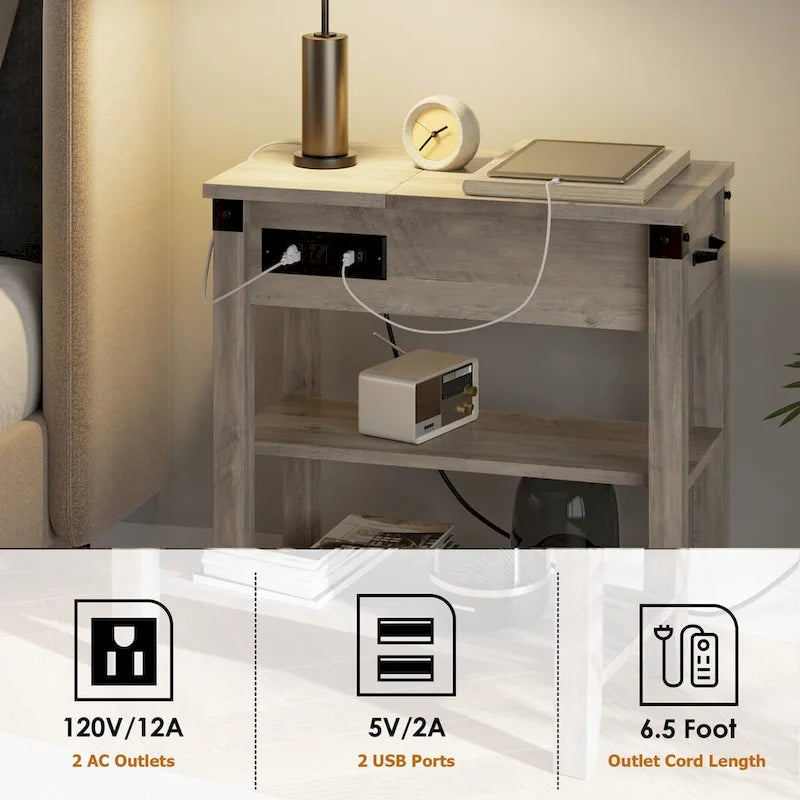 Table d'appoint étroite à 3 niveaux avec tiroir et rangement