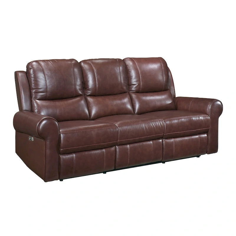 Michael 82 Inch Power Dual Recliner Sofa, USB, Brown Top Grain Leather