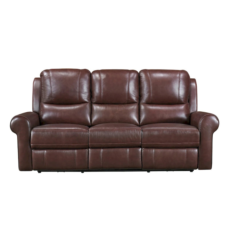 Canapé inclinable électrique double Michael de 208 cm (82 pouces), port USB, cuir pleine fleur marron